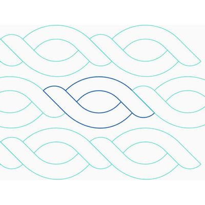 the logo for an art gallery, with blue lines and wavy shapes on white paper