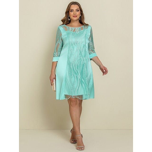 Elegant Lace Sleeve Plus Size Midi Dress for Women Petite Formal Dresses, Midi Dress Wedding, Plus Size Midi Dress, Midi Dress Wedding Guest, Loose Midi Dress, Plus Size Party, Midi Dress For Women, Wedding Guest Attire, Party Dresses Online