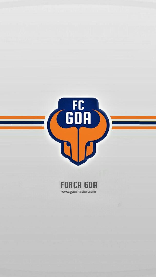 an orange and blue logo on the side of a white wall with text that reads f c goa