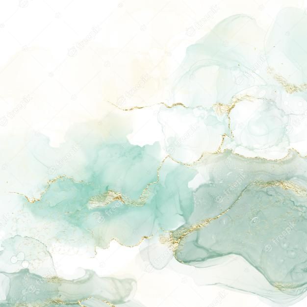 an abstract painting with gold and green colors on white background, watercolor paint texture