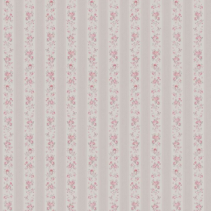 a pink and white striped wallpaper with flowers