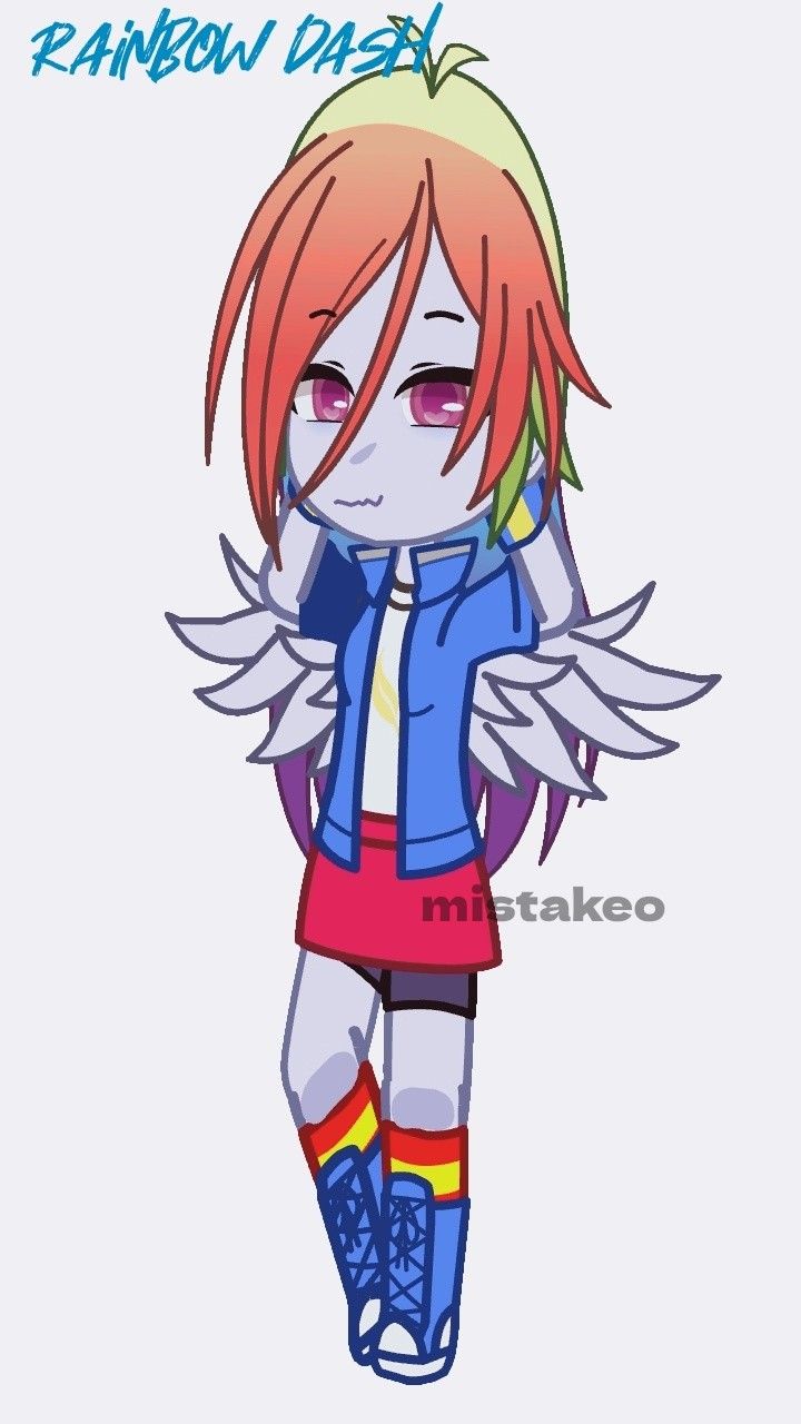 an anime character with red hair and wings on her body, standing in front of a white