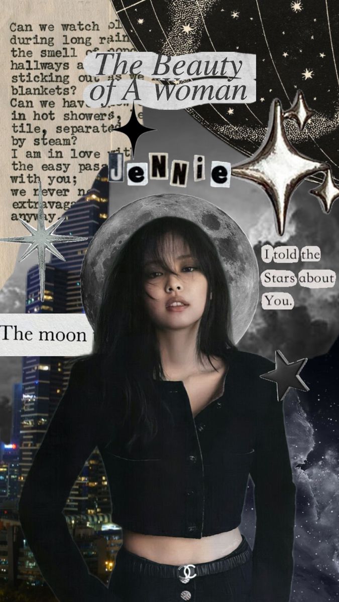 a collage with an image of a woman in the moon and stars above her head