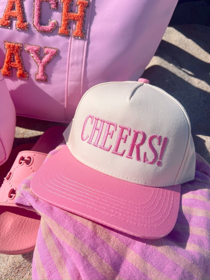 Cheers to our new favorite pink vintage trucker hat! Ships immediately :) Preorders will ship in two weeks Pink Summer Baseball Cap, Pink Casual Trucker Hat For Vacation, Casual Pink Trucker Hat For Vacation, Pink Cap For Vacation, Pink Cap For Summer, Pink Summer Cap, Trendy Pink Baseball Cap For The Beach, Pink Trucker Hat For Spring Vacation, Trendy Pink Baseball Cap For Beach