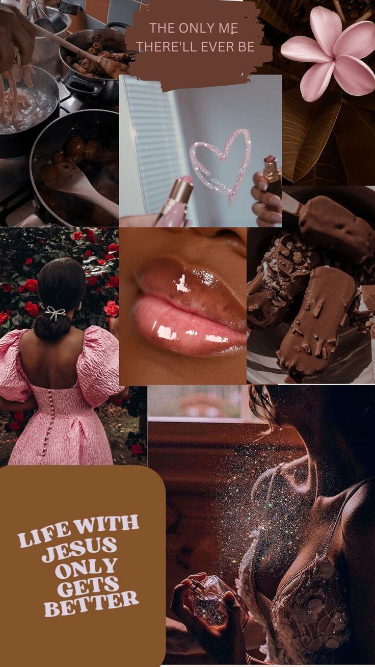 a collage of photos with chocolates, flowers and words on the bottom right corner