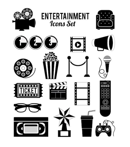 an entertainment icon set with movies and movie equipment