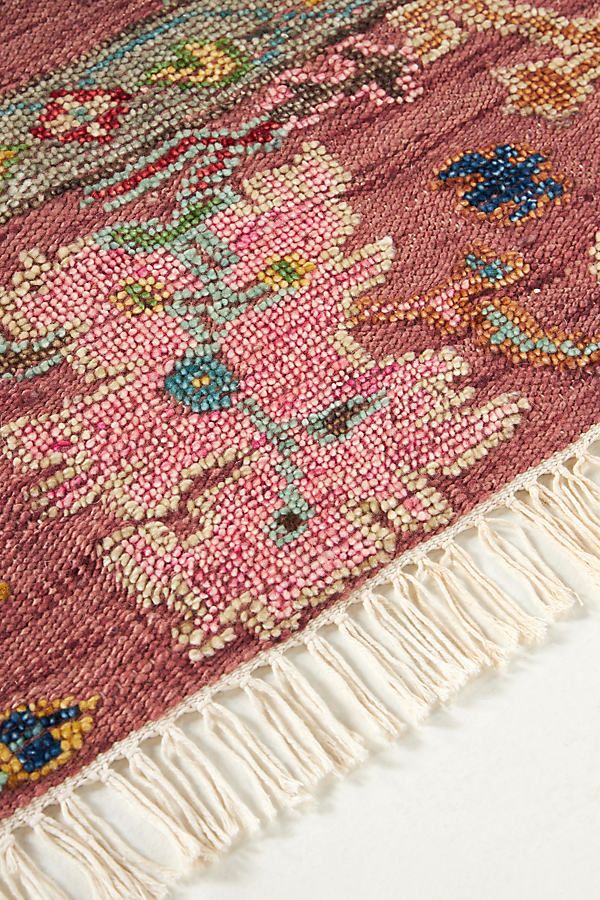 Inspired by traditional ornate floor coverings, this hand-knotted rug features eye-catching designs in cheerful hues. Not sure which rug to choose? Read our guide to find the perfect fit for your space. | Hand-Knotted Perry Rug by Anthropologie in Purple, Size: 5X8, Wool Safavieh Pink Rug, Feizy Jewel Area Rug, Magenta Persian Rug, Faded Colorful Rug, Runner Rug And Area Rug, Eclectic Pink Rug, Runner Next To Rug, Runner Next To Bed Rug, Colorful Persian Rug Bedroom