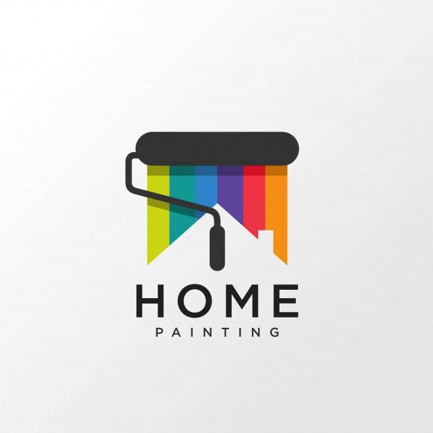 the logo for home painting with a paint roller and rainbow colors on it's side