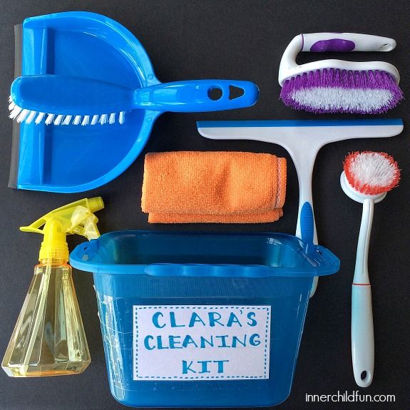 the cleaning kit is organized and ready to be used as a play set for kids