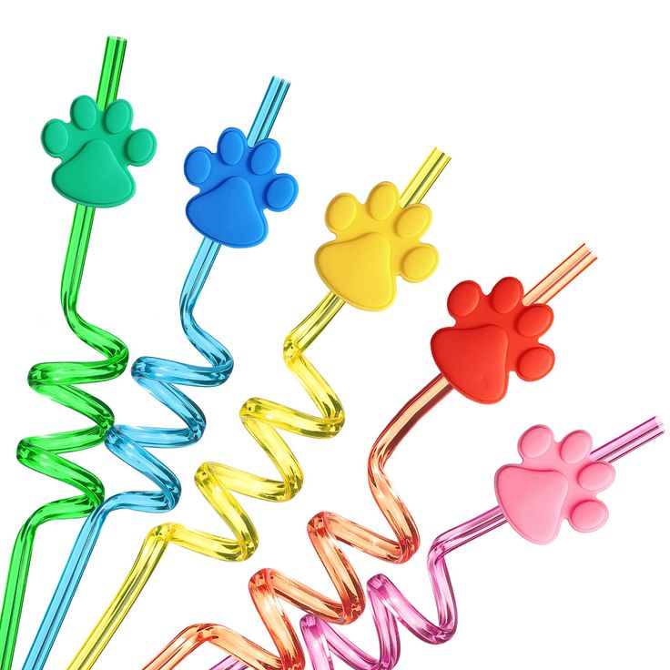 PRICES MAY VARY. UNIQUE DESIGN - Packed with 24 Paw patterned curly straws in 8 different design styles, 3 straws in each style, 8 colors, attractive and creative, suitable for kids and adults. The color is rich, so it can meet the needs of people who like different color silly straws. PARTY USE - Perfect for any party or pet's birthday themed party, party decoration or party supply gift. These paw drinking straws are perfect for pet's parties, dog birthday, cat birthday, celebrations and more D Puppy Pals, Paw Birthday, Fest Temaer, Paw Patrol Birthday Party, Cat Birthday Party, Paw Patrol Party, Dog Birthday Party, Pet Dogs Puppies, Paw Patrol Birthday