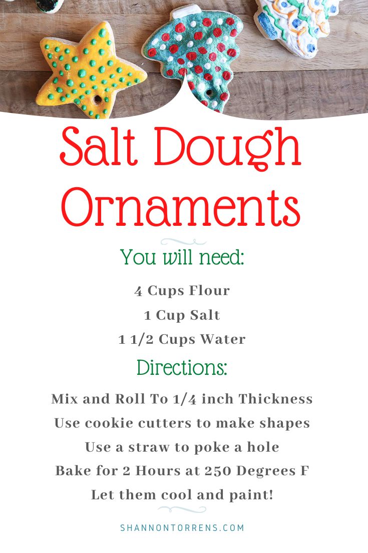 an advertisement for salt dough ornaments on a cutting board with the instructions to make them