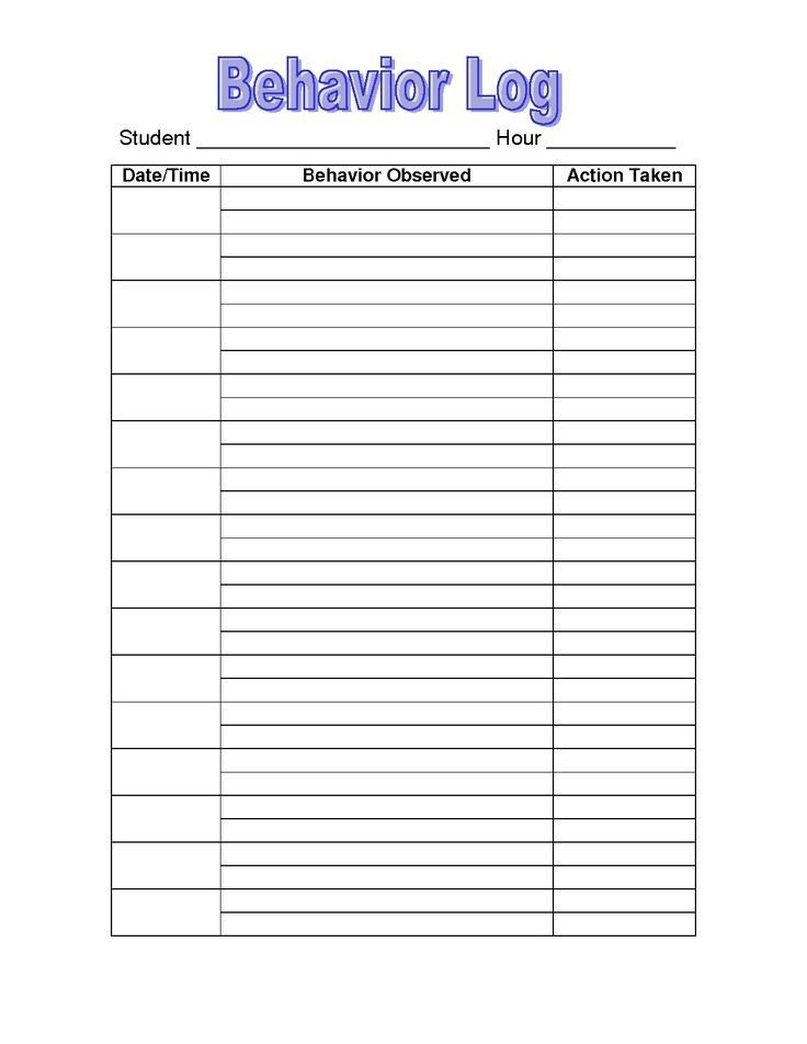 the behavior log for students to use in their school's classroom, or at home