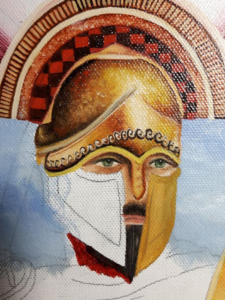 a painting of a man wearing a golden helmet