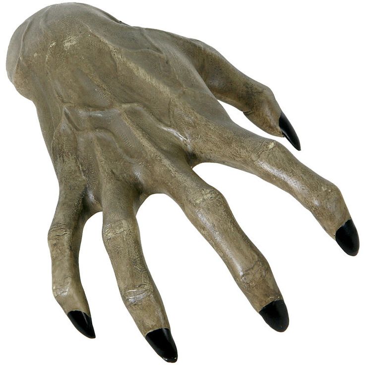 an image of a hand that is made out of cement or concrete with black nails