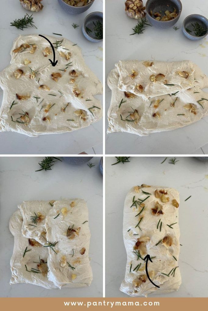 four pictures showing how to make an appetizer with flowers and herbs on it