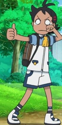 an animated image of a boy with a backpack giving the thumbs up while standing in front of trees