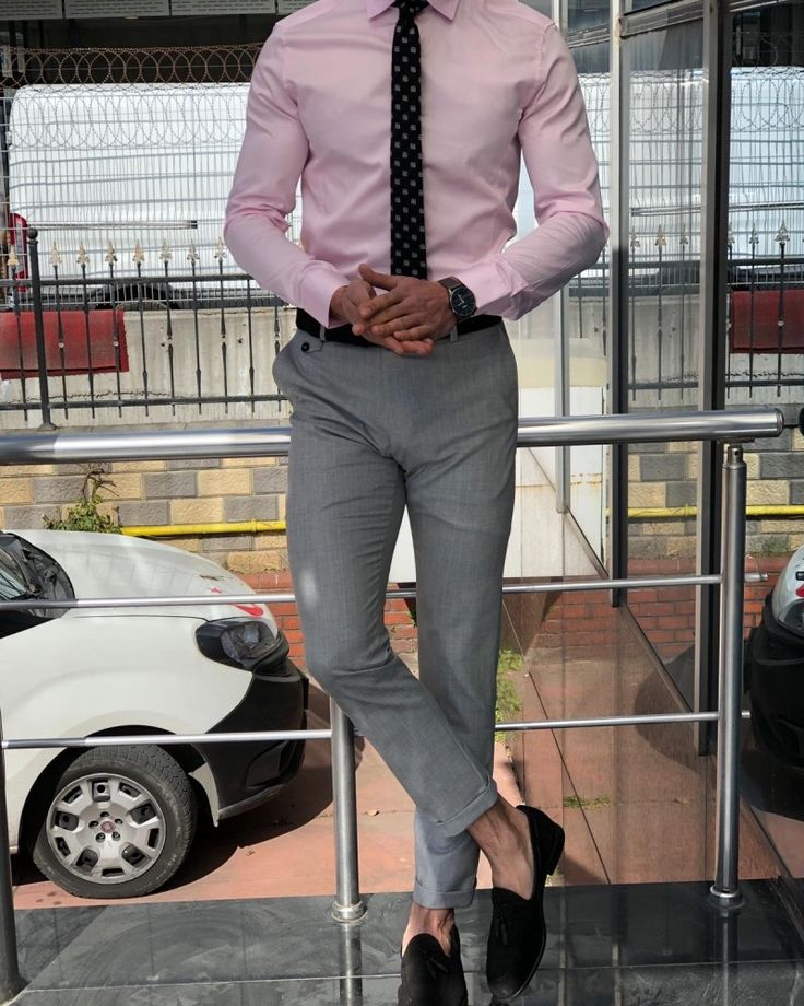 Pink Dress Shirt Men Outfits, Dress Shirt Men Outfits, Outfit Chart, Black Dress Pants Outfits, Pink Dress Shirt Men, Pink Shirt Outfit, Pink Shirt Men, Grey Pants Men, Formal Attire For Men