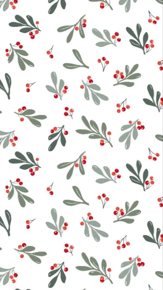 a white background with red berries and green leaves