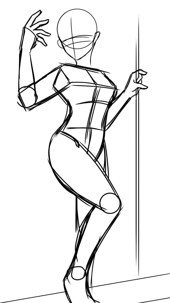 a black and white drawing of a woman leaning against a pole