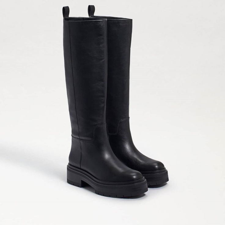 Sam Edelman Larina Waterproof Boot New In Box The Practical And Snug Sam Edelman Larina Waterproof Boot Puts A Contemporary Spin On A Knee-High Boot That's A Standout Addition To Any Look. The Waterproof Material Makes For The Most Protective Walk On Rainy Days, So Grab A Statement Umbrella To Complete The Look. Pull On Style. Classic Round Toe Silhouette. Pull Tab In Back For Easy On And Off Access. Leather Upper. Lining, Insole, And Outsole Made Of Man-Made Material. Imported. Product Measurem Prada Riding Boots, Black Boots With Rubber Sole For Rainy Weather, Black Weatherproof Boots For Work, Knee-high Waterproof Leather Boots, Waterproof Leather Rain Boots, Black Waterproof Knee-high Boots, Black Knee-high Waterproof Boots, Black Waterproof Boots For Winter Workwear, Waterproof Leather Boots For Rainy Weather