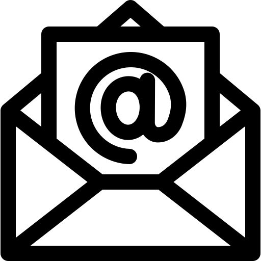 an email envelope with the letter at on it's front and bottom corner in black