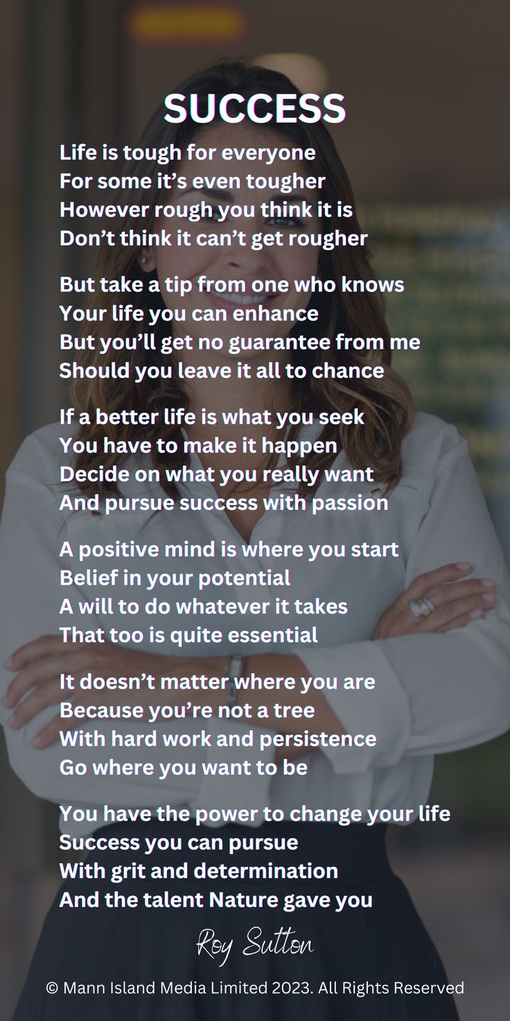 a woman standing with her arms crossed and the words success written in front of her