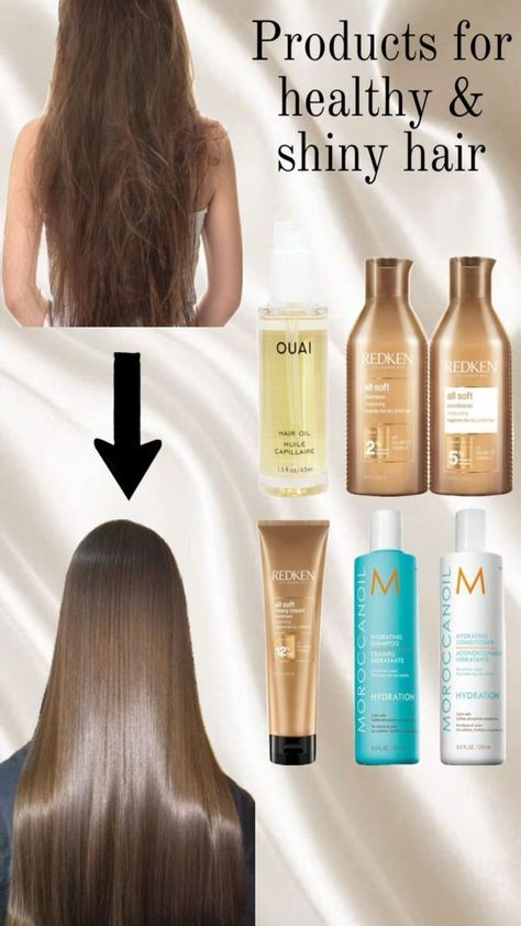 Glow Up Tips Hair, Hair Care Routine Products, Healthy Hair Products, Healthy Hair Mask, Soft And Shiny Hair, Ouai Hair Oil, Ouai Hair, Healthy Shiny Hair, Healthy Hair Routine