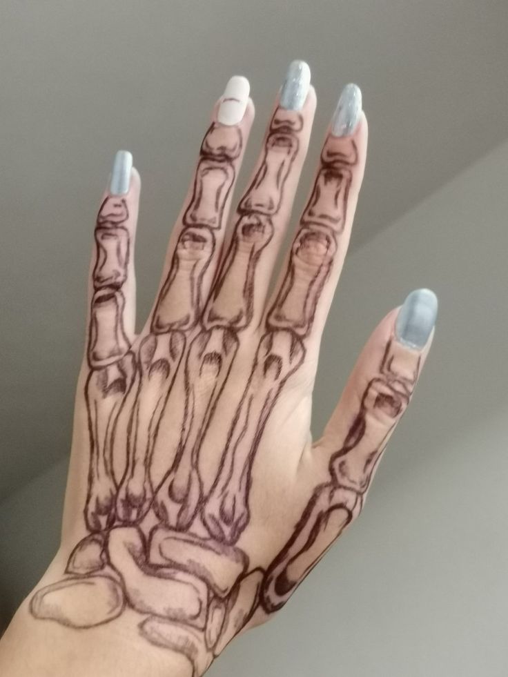 a person's hand with tattoos on it and two fingers in the shape of an x - ray