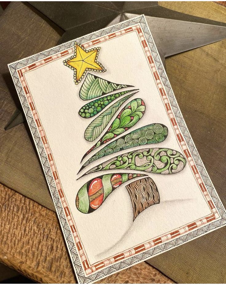 a card with a christmas tree on it