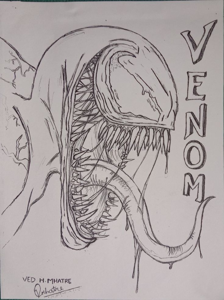 a drawing of an alien head with the word venom on it