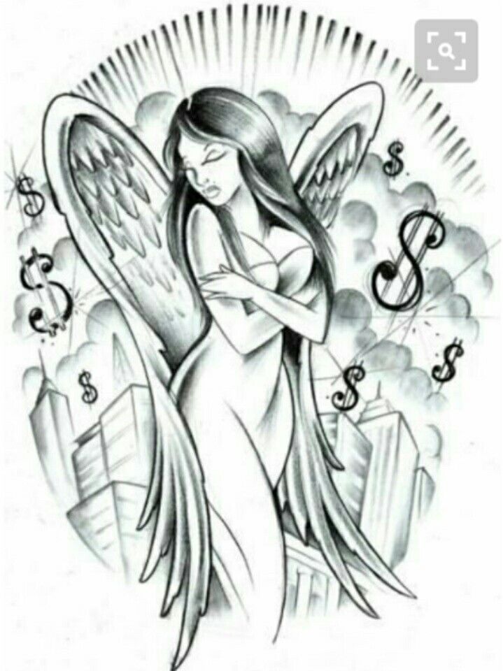 an angel with wings and music notes