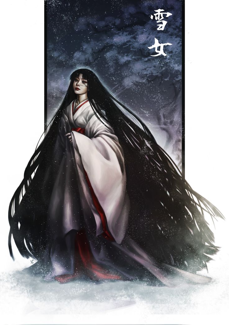 Image result for yuki-onna Yuki Onna Art, Japanese Urban Legends, Woman With Long Black Hair, Kitten Tattoo, Yuki Onna, Japanese Mythology, Blue Lips, White Kimono, Japanese Folklore