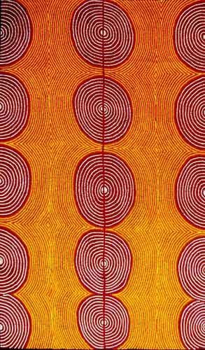 an orange and red pattern with circles on the bottom, as well as lines in the middle