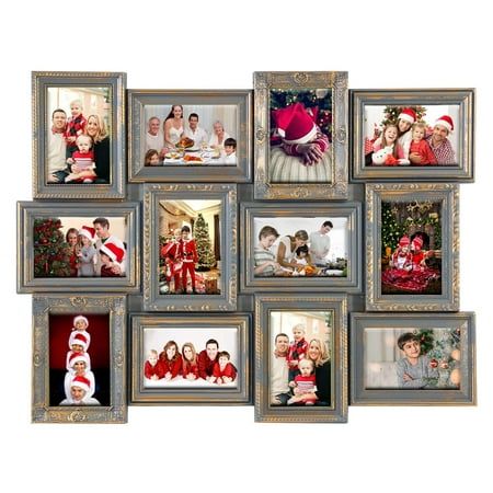 a collage of christmas pictures with santa hats and stockings