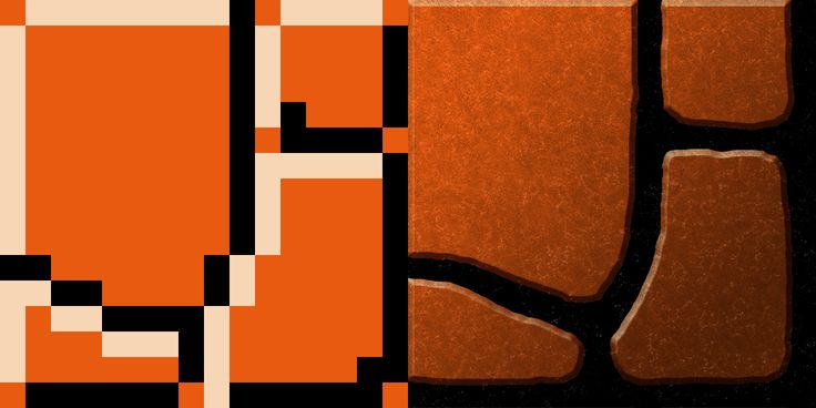 an orange and black tiled wall with squares