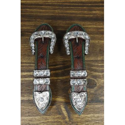 This Western Belt Buckle Bar Pull Hardware each measures 9" tall, 2.5" wide, and 2" deep approximately. It weighs about 8 ounces each. Rosdorf Park | Rosdorf Park Issack 9" Wide Set Of 2 Rustic Western Cowboy Cowgirl Green Borders Crystal Bling Faux Tooled Leather Belt Buckle Design Drawer Cabinet Furniture Bar 2.0 H x 2.5 W in brown / grayPlastic | Wayfair Rustic Colours, Western Inspired Outfits, Paint Bar, Leather Belt Buckle, Western Furniture, Western Belt Buckles, Grey Home Decor, Western Belt, Leather Finish