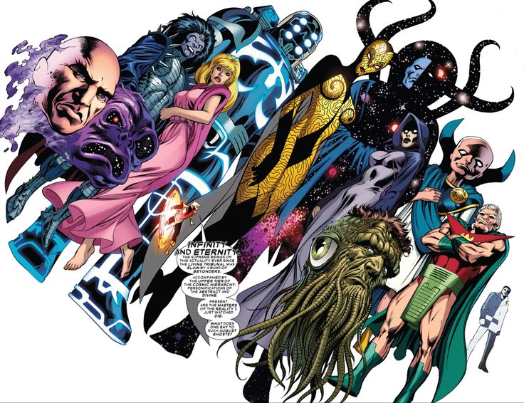 an image of comic characters surrounded by monsters