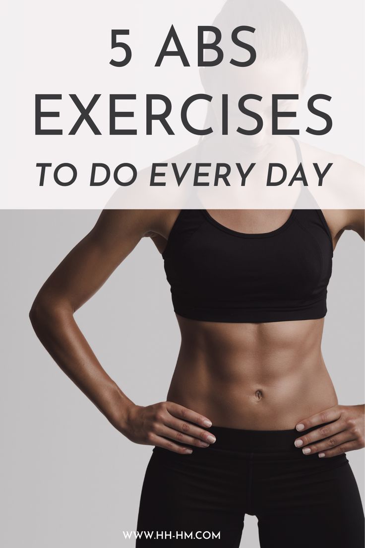 a woman with her hands on her hips and the words 5 abs exercises to do every day