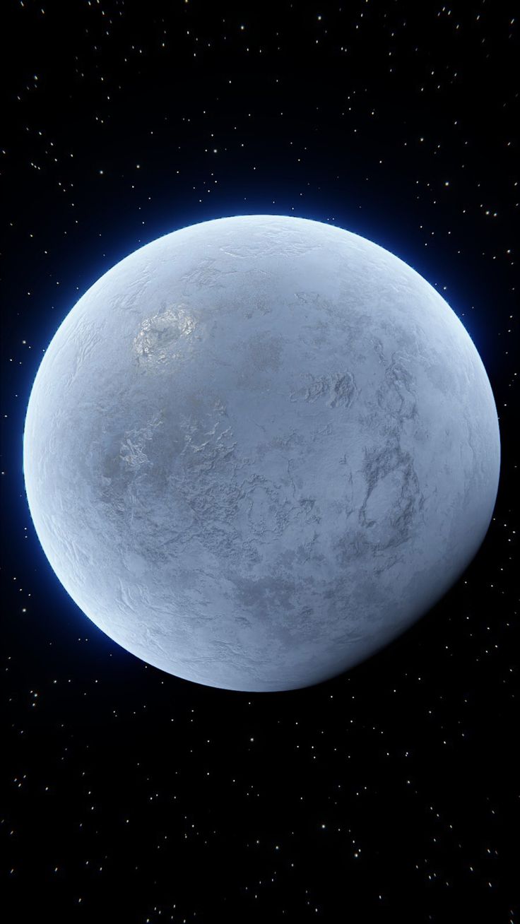 an artist's rendering of a large, icy moon in the sky with stars around it