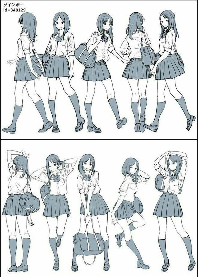 Cute Anime Poses Reference, Character Reference Sheet Base, Body Reference Drawing, 캐릭터 드로잉, Anime Drawings Tutorials, Art Poses, Art Tutorials Drawing, Anime Poses Reference, Anime Sketch