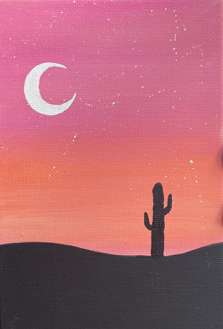 a painting of a cactus and the moon