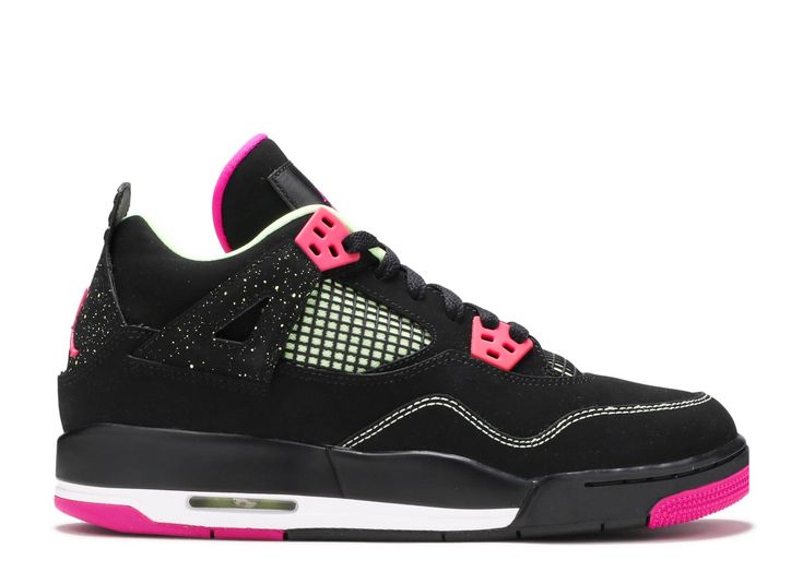 Air Jordan 4 Retro GS 'Fuchsia' - Air Jordan - 705344 027 - black/fuchsia flash/liquid lime/white Cute Jordans, Jordan Shoes For Women, Pink Jordans, Pretty Sneakers, Jordan Shoes Girls, Jordan Shoes Retro, Pretty Shoes Sneakers, Flight Club, All Nike Shoes