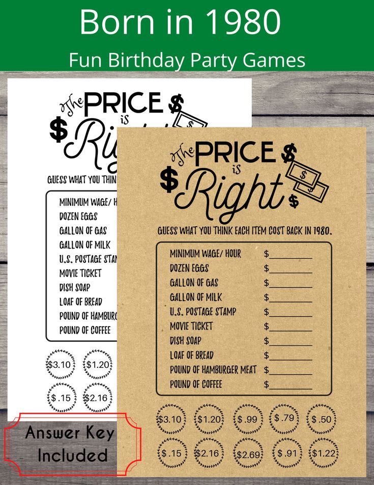 a birthday party game with price right on it