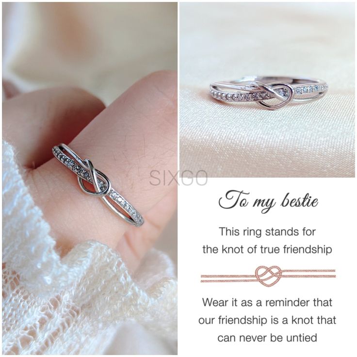 To My Bestie True Friendship Double Band Knot Ring， It's a perfect gift for Daughter, Granddaughter, Girlfriend, Best Friend, Sister Gift. And it's also nice to wear at work, party, graduation or on vacation. This exquisite "knot ring" conveys a special bond between friends, reminding us that our friendship is a knot that can never be untied. You can wear it with your good friends. A perfect New Year gift for you and your best friend!  With an inspiring gift card message and beautiful design, th Bestie Rings, To My Bestie, Friendship Rings, Our Friendship, Knot Ring, True Friendship, Ring Stand, My Bestie, Work Party