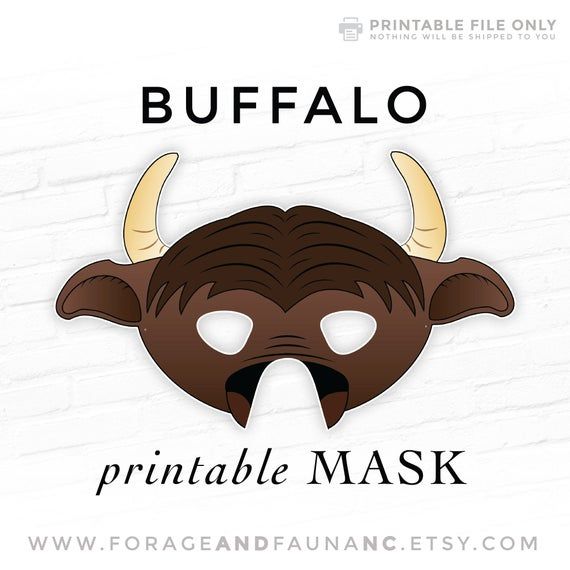 a brown mask with horns on it and the words buffalo printable mask above it