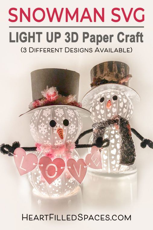 snowman svg light up 3d paper craft for valentine's day or christmas