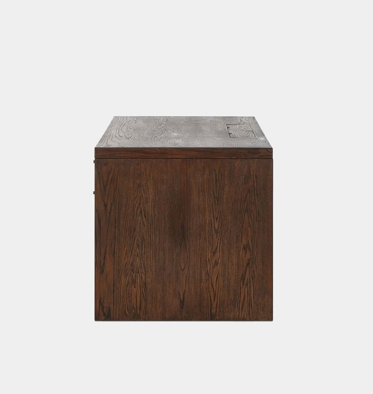 a wooden box with a metal top on a white background, it is made out of wood and concrete