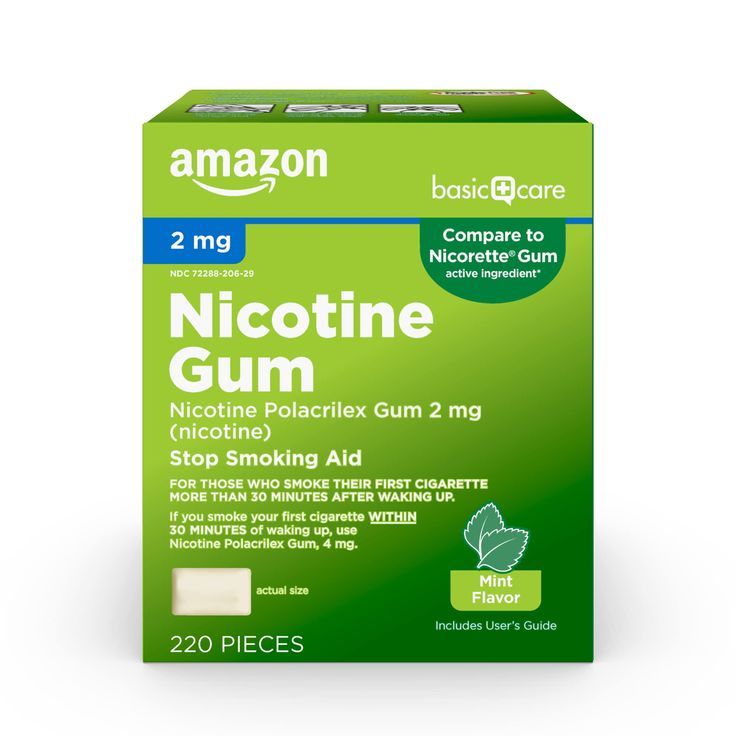 Amazon Basic Care Nicotine Polacrilex Gum 2 mg (nicotine), Mint Flavor, Stop Smoking Aid; quit smoking with nicotine gum, 220 Withdrawal Symptoms, User Guide, Weaning, Active Ingredient, Gum, Personal Care, Conditioner, Mint, How To Apply