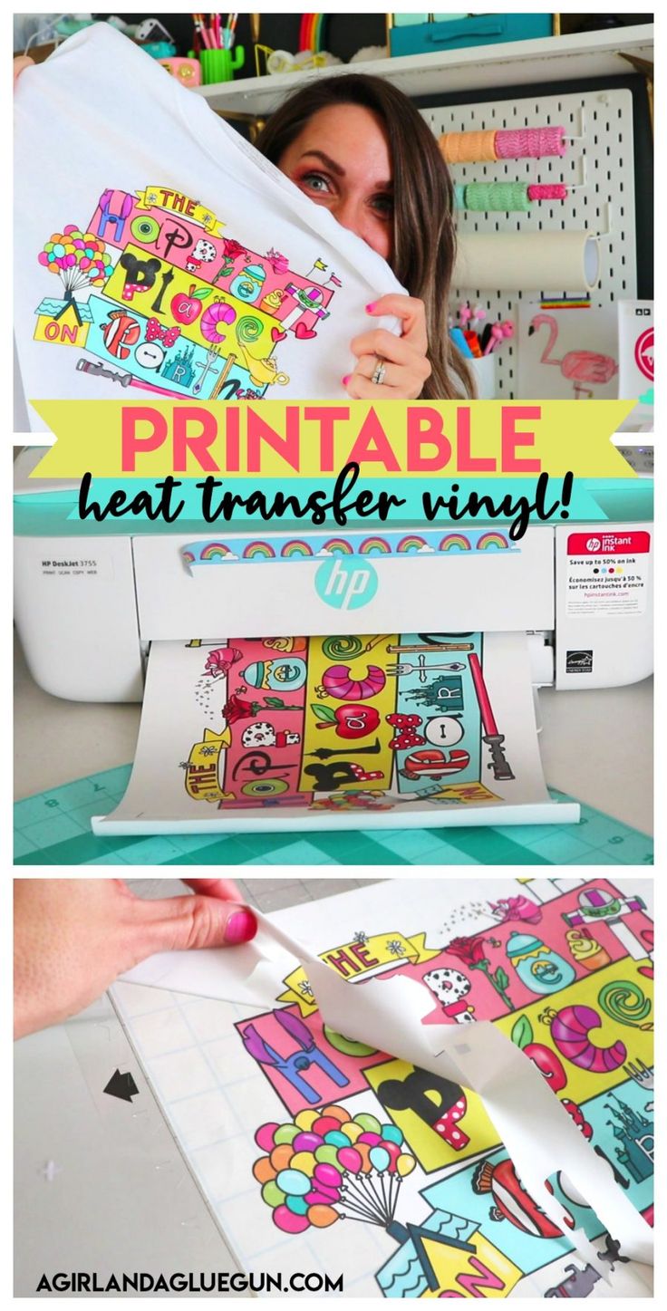 an image of a woman that is cutting fabric on a sewing machine with the words printable heat transfer vinyl