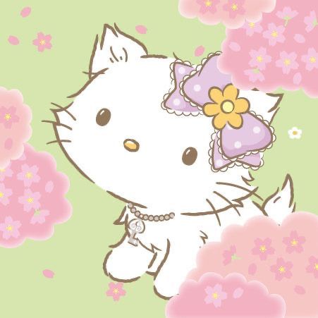 a hello kitty wallpaper with flowers and clouds